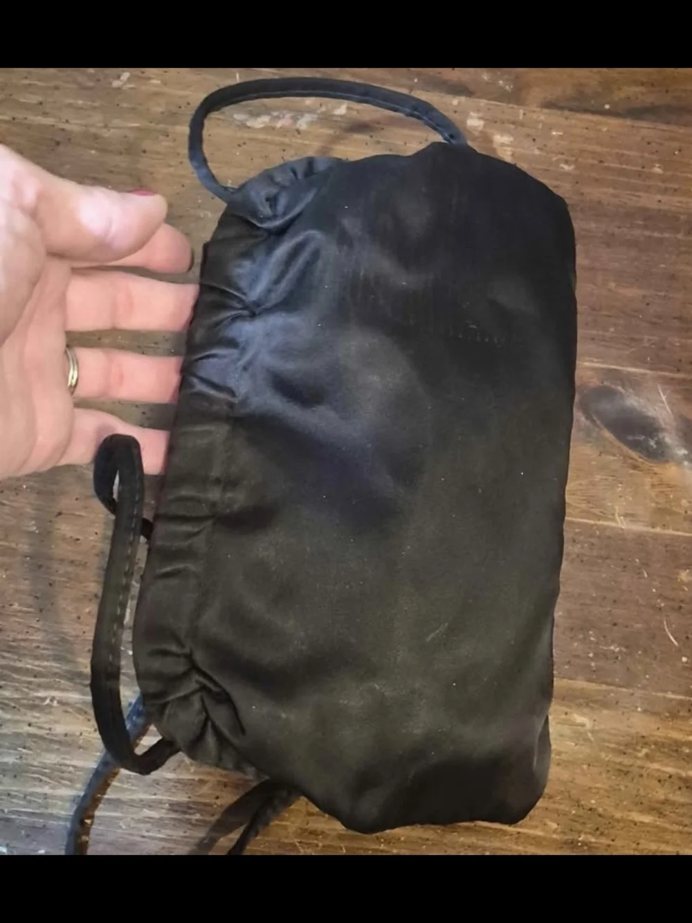 Vintage Minimalist Black Satin Ruched Evening Shoulder Bag
